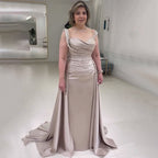 Arabic Nude Mermaid Elegant Satin With Overskirt Evening Dresses Gowns Luxury Beaded 2025 For Women Party LA71725