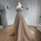 Vestidos de noche de sirena color nude con cuentas y sobrefalda para ocasiones formales LA72811 (2025) 
