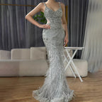 Vestidos de noche de sirena color gris árabe con tirantes finos, lujosos con cuentas, 2025 para bodas y fiestas de mujeres LA71652A 