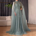 Vestido de noche de lujo saudí LA72306B, corte en A, manga capa, con cuentas, color caramelo árabe, modelo 2025. Ideal para ocasiones formales. 