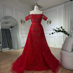 Vestido de noche de sirena rosa árabe con cuentas y sobrefalda de satén desmontable para ocasiones formales LA72781 