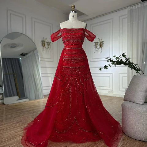 Vestido de noche de sirena rosa árabe con cuentas y sobrefalda de satén desmontable para ocasiones formales LA72781 