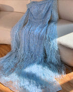 Luxury Feather One Shoulder Evening Dress with Cape Sleeves LA72763