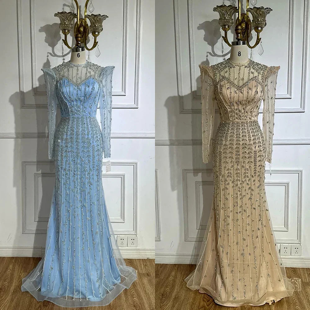 Beige Long Sleeves Arabic Evening Dresses LA72826