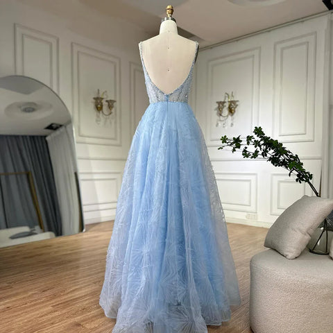 Robe de bal élégante vert sauge 2025, dos nu, bretelles spaghetti, coupe trapèze, pour femme | Mariage LA72636 