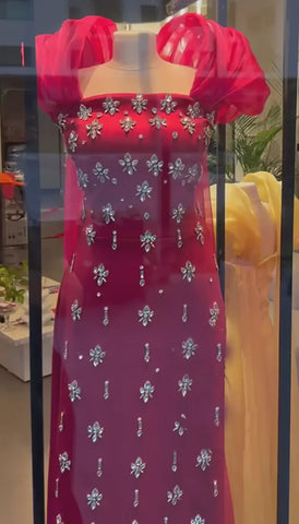 Vestido de noche amarillo de lujo con cuentas y capa LA72756