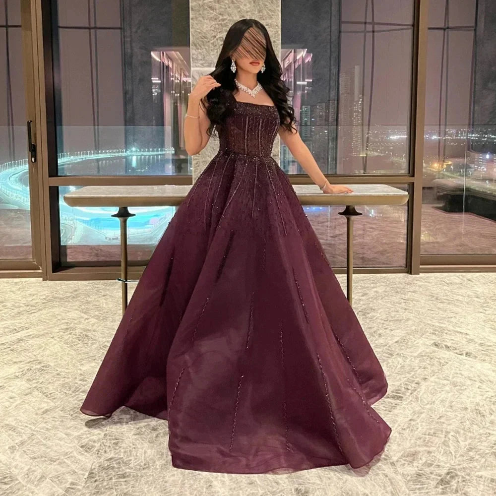 Purple Luxury Square Evening Dress Gown Party LA72857