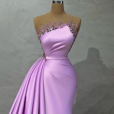 Lilac Mermaid Elegant Satin Strapless Evening Dresses Gowns 2025 Beaded For Women Party LA71674