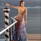 Vestidos de noche largos, elegantes, de corte A, color púrpura árabe, con cuentas, para ocasiones formales LA72752 
