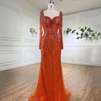 Blue Mermaid Luxury Pearls Beaded Arabic Elegant Evening Dresses Gowns For Woman Wedding Party LA71861