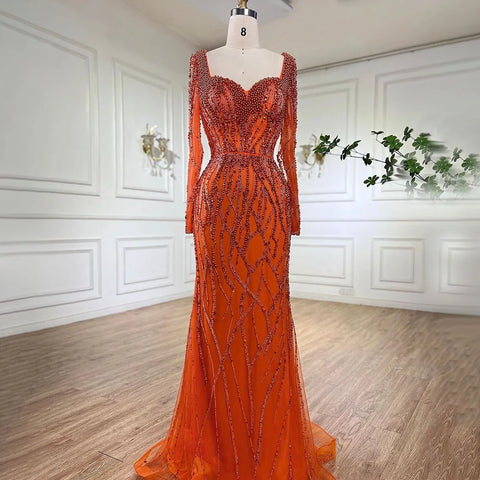 Blue Mermaid Luxury Pearls Beaded Arabic Elegant Evening Dresses Gowns For Woman Wedding Party LA71861