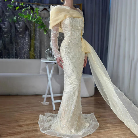 Robe de soirée sirène rose de luxe avec perles et surjupe, idéale pour une occasion spéciale, modèle LA72348A, 2025 