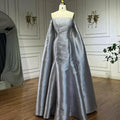 Vestido de noche de lujo 2025, corte A, satén gris, con hombros descubiertos y perlas, ideal para ocasiones formales (LA72779) 