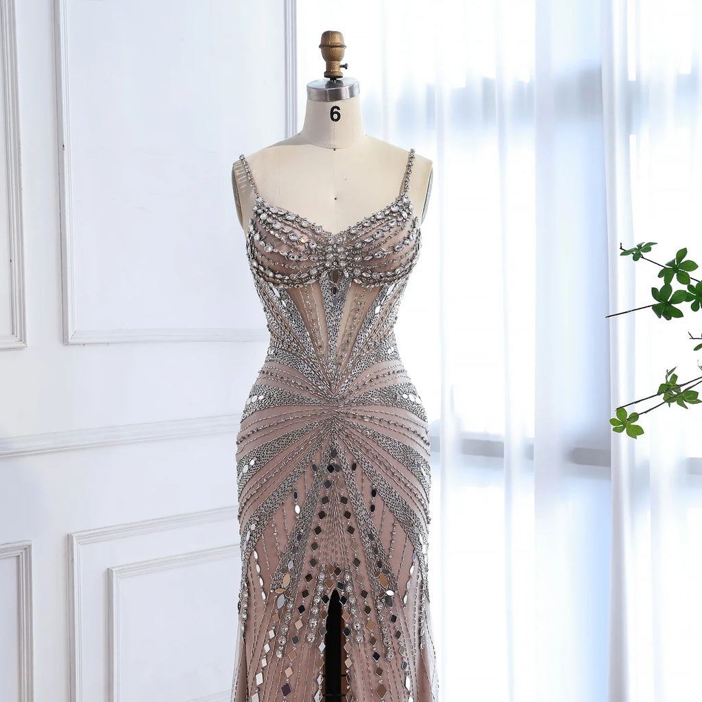 Luxury Nude Corset Beaded Mermaid Evening Dress LA72803A