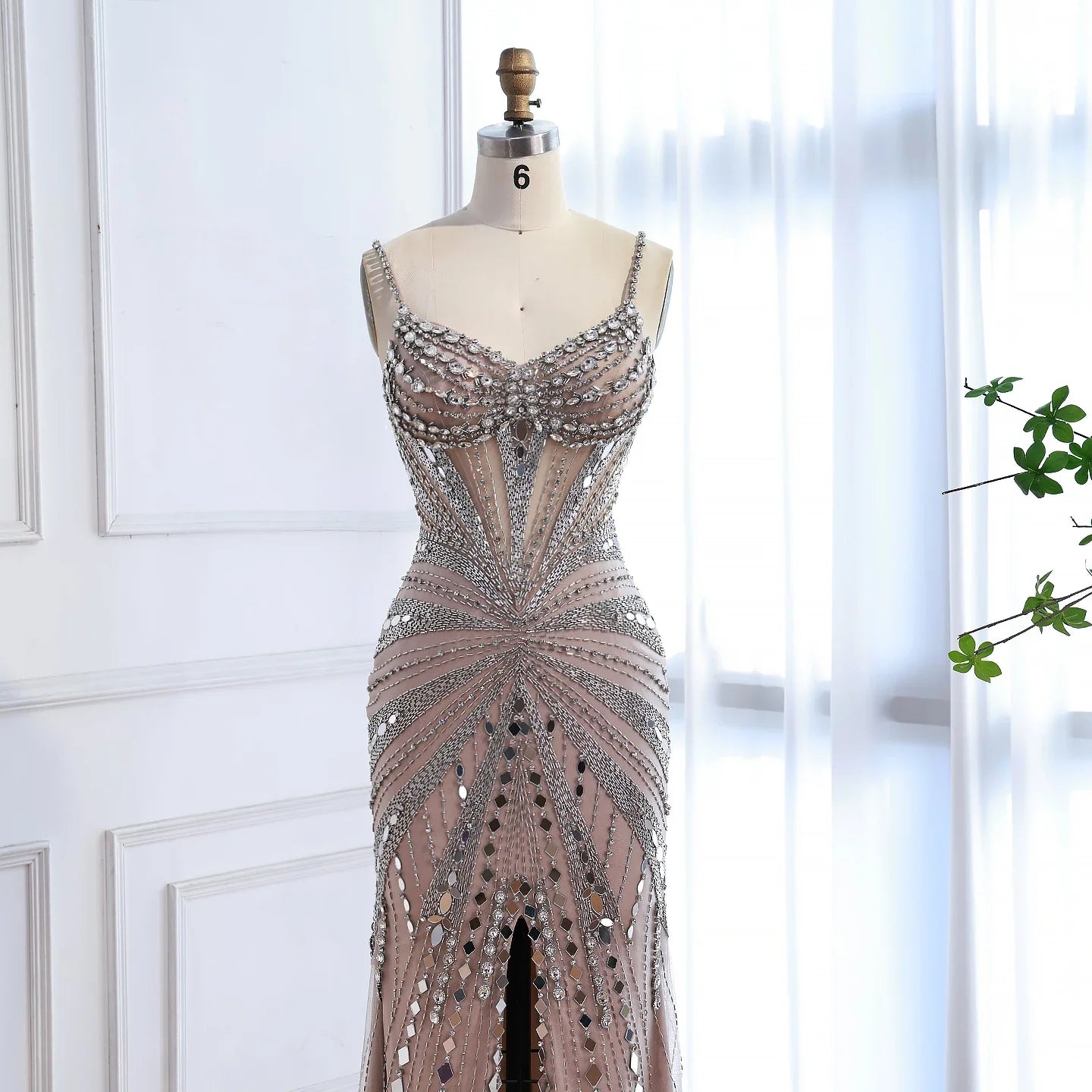 Luxury Nude Corset Beaded Mermaid Evening Dress LA72803A
