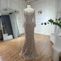 Vestido de noche árabe de lujo con perlas y cuentas, estilo sirena color nude, para ocasiones formales (LA72648) 