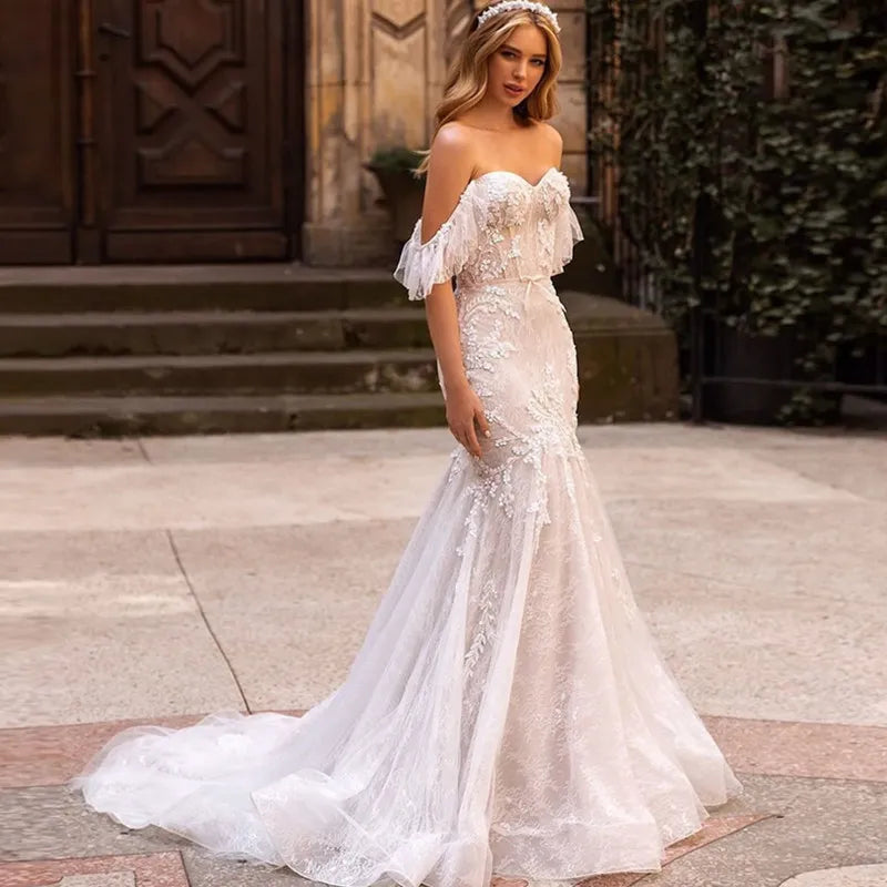 Robe De mariée sirène en dentelle, Sexy, épaules dénudées, avec des Appliques, décolleté en cœur, Robe De Mariée