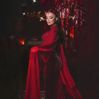 Red Luxury Beaded Mermaid Evening Gown with Cape Sleeves LA72811A