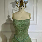Sage Green Beaded A-Line Spaghetti Strap Evening Dress Gown LA72805