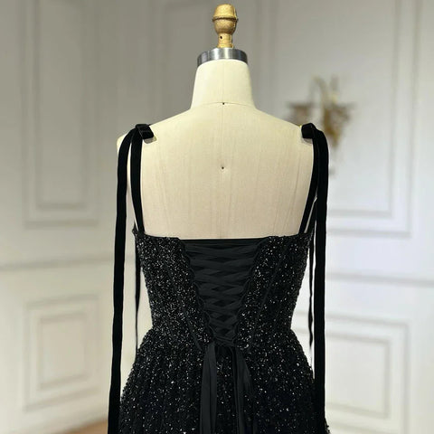 Luxury Saudi Wine Red Beaded Evening Gown Spaghetti Strap Floor-Length for Formal Occasion LA70600A