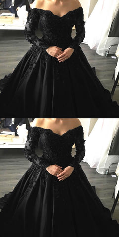Vestidos de baile de gala con mangas largas y apliques de encaje negro S14044