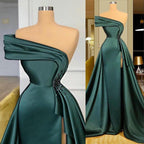 Nuevos vestidos largos de noche de satén, elegantes vestidos de noche con fruncido, cuentas de cristal, abertura en un solo hombro, vestidos de fiesta formales para mujer S23314