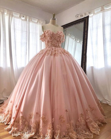 Vestidos de quinceañera de encaje bordado rosa, vestidos de baile, vestidos largos de graduación S15407