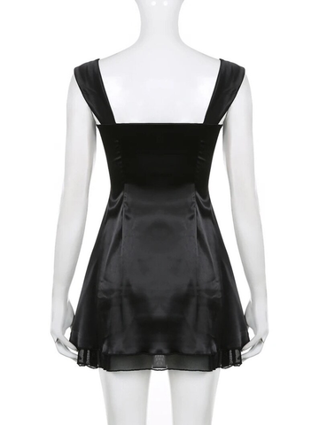 Precioso vestido de fiesta de línea A con tirantes negros Y4035