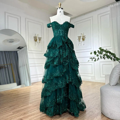 Arabic Black High Split Spaghetti Strap A Line Lace Beaded  Evening Dresses Gowns For Women Wedding Party LA72586