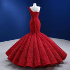 Red One Shoulder Luxury Evening Dresses 2025 Sequins Beaded Mermiad Elegant Bridal For Women Party HM67447