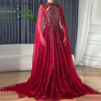 Robe de soirée de luxe style arabe turquoise, coupe trapèze, manches cape, perles, style Dubaï, pour femmes, fête de mariage, 2025, LA72306A 