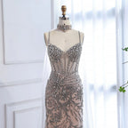 Luxury Evening Dress Grey Beaded With Cape LA73342