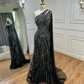 Vestido de noche de sirena con abertura alta y un solo hombro, con cuentas, estilo saudí, color negro, para ocasiones formales LA72829 