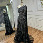 Vestido de noche de sirena con abertura alta y un solo hombro, con cuentas, estilo saudí, color negro, para ocasiones formales LA72829 