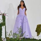 Vestidos de noche de lujo, corte A, sin tirantes, con cuentas, estilo lila, de Arabia, en satén, para mujer, ideales para bodas y fiestas (2025) LA72229 