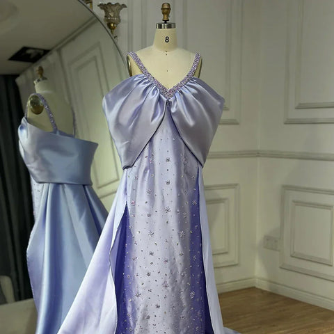 Robe de soirée lilas à épaules dénudées et cape ornée de perles, tenue de soirée de mariage LA72529