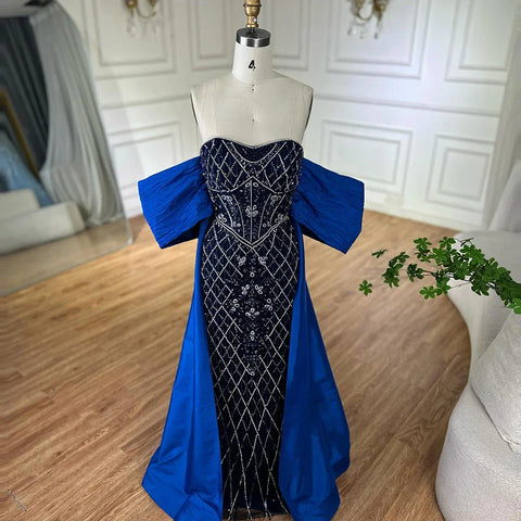 Vestido de noche de sirena con cuentas color piel, hombros descubiertos, chal y detalles de cristal para ocasiones formales 2025 LA72819