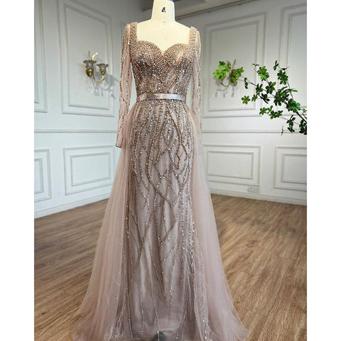 Blue Mermaid Luxury Pearls Beaded Arabic Elegant Evening Dresses Gowns For Woman Wedding Party LA71861