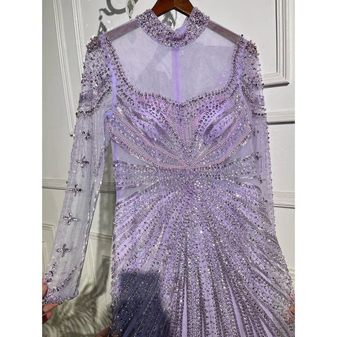 Luxury Champagne Mermaid Evening Dress with Detachable Overskirt LA71533