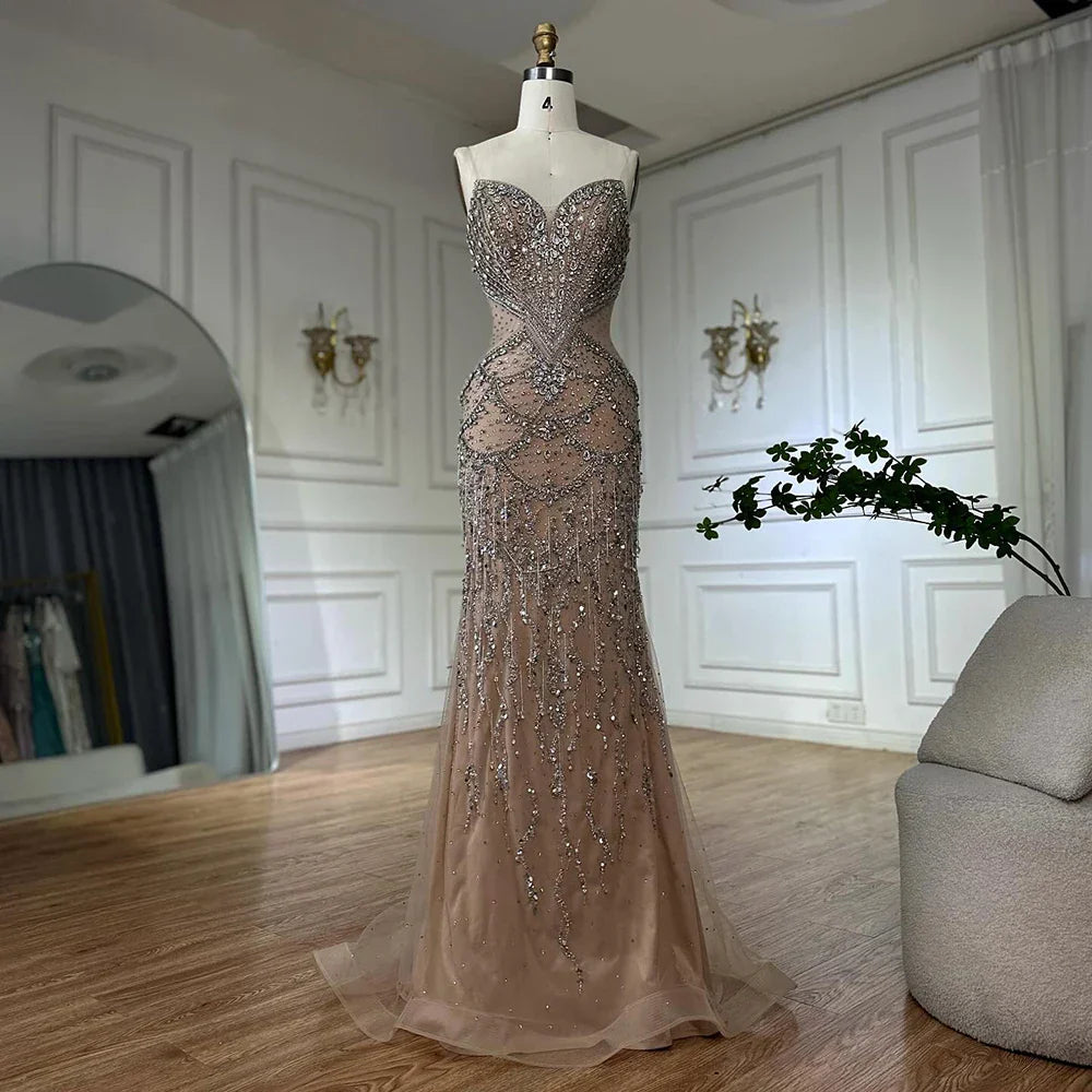 Vestidos de noche árabes con mangas tipo capa color nude y cuentas de cristal para mujer, ideales para bodas y fiestas (LA72806) 