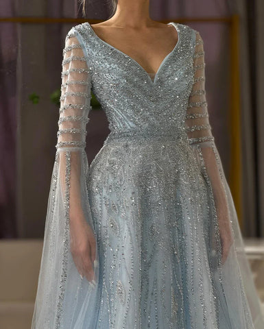 Robe de soirée longue élégante style trapèze, couleur caramel, avec perles et manches cape, pour une occasion spéciale, LA72750 