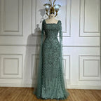 Vestido largo de noche estilo sirena color caramelo árabe 2025 con mangas tipo capa con cuentas | Vestido para bodas y fiestas de mujeres LA72400A 