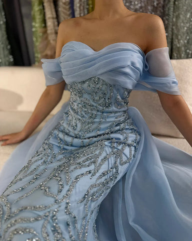 Arabic White Beaded Mermaid Elegant With Overskirt Luxury Dubai Evening Dresses Gowns for Women's Party 2025 LA72398