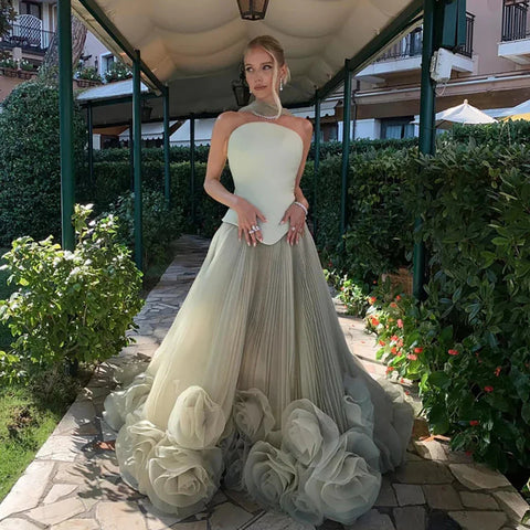 Elegant Sage Green 3D Flowers A Line Evening Dresses Gowns LA72913