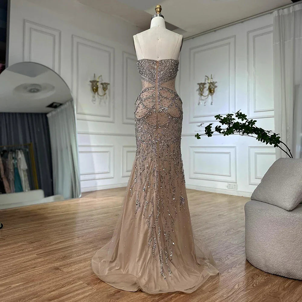 Vestidos de noche árabes con mangas tipo capa color nude y cuentas de cristal para mujer, ideales para bodas y fiestas (LA72806) 