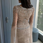 Luxury Beaded Caramel Evening Dress with Cape Sleeve LA72604