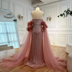 Luxury Pink Beaded Mermaid  Arabic Evening Dress with Cape LA73019