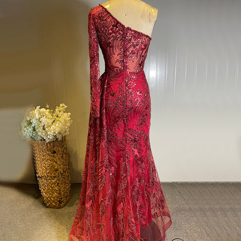 Wijn Rode Luxe Avond Jurken 2025 Kralen Elegant Mermaid Overrok Voor Vrouwen Party LA71564 