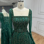 Vestidos de noche de sirena con sobrefalda, color verde árabe, bordados con cuentas, vestidos de lujo para ocasiones formales 2025 LA72710 