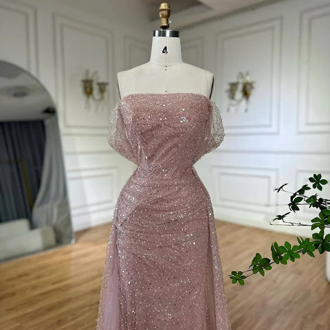 Customize 2025 Pink Elegant Saudi Mermaid Beaded Arabic Evening Dresses Gown For Formal Occasion LA72204A